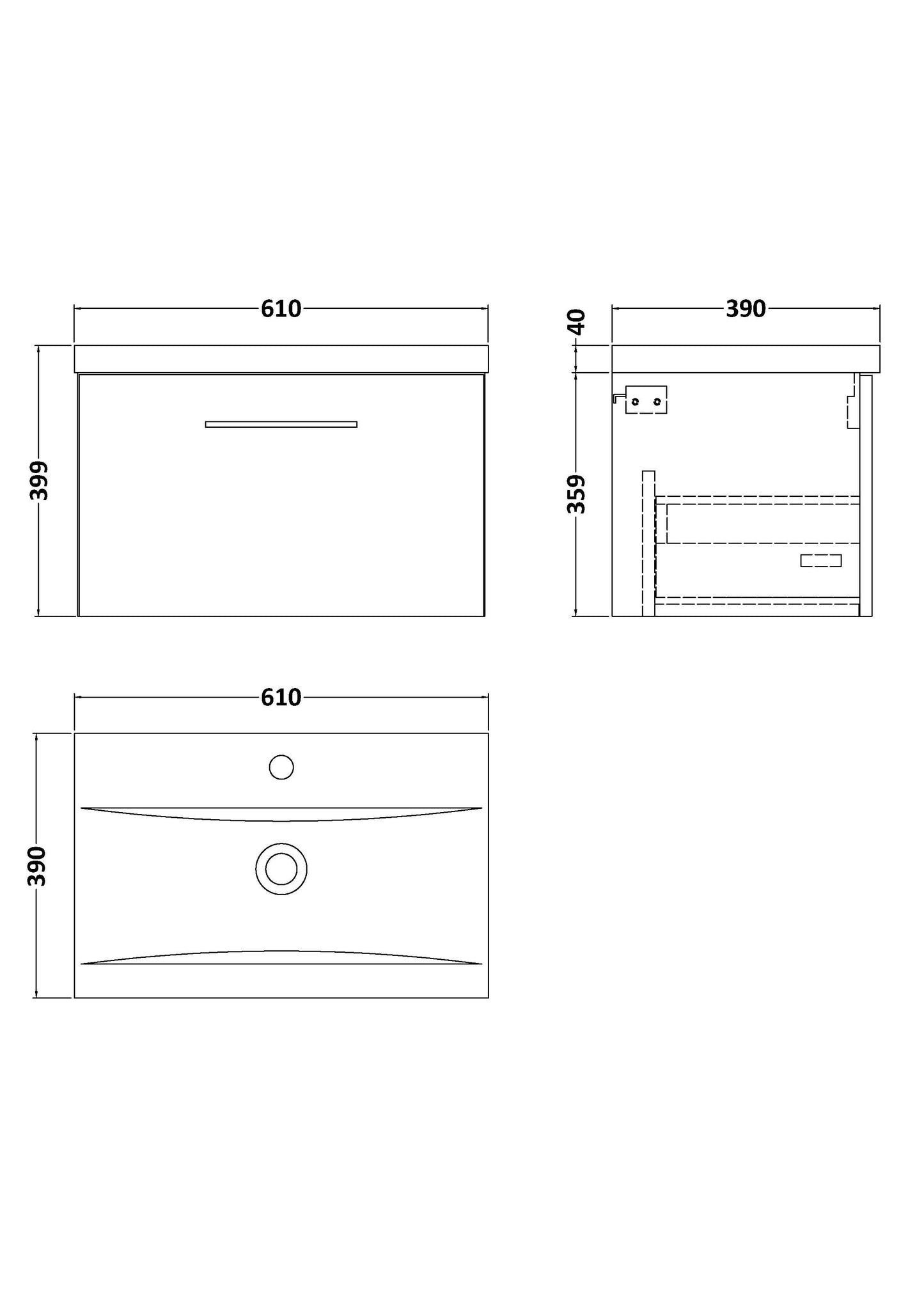 Fairford Aspri 2 600mm Solace Oak Wall Hung Vanity Unit, 40mm Basin
