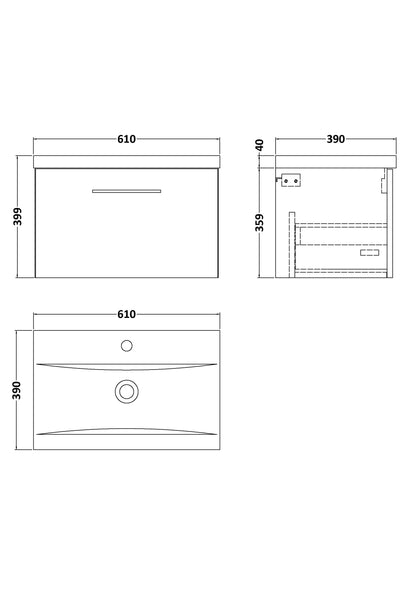 Fairford Aspri 2 600mm Solace Oak Wall Hung Vanity Unit, 40mm Basin