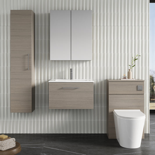 Fairford Aspri 2 600mm Solace Oak Wall Hung Vanity Unit, 18mm Basin