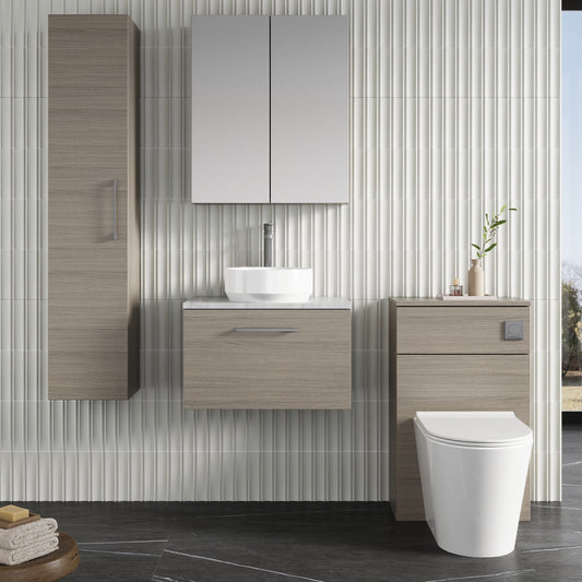 Fairford Aspri 2 600mm Solace Oak Wall Hung Vanity Unit, Laminate Marble Worktop
