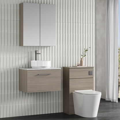 Fairford Aspri 2 600mm Solace Oak Wall Hung Vanity Unit, Laminate Marble Worktop