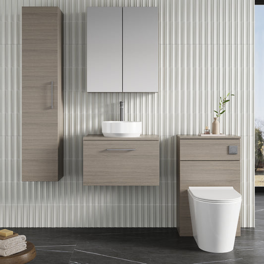Fairford Aspri 2 600mm Solace Oak Wall Hung Vanity Unit, MDF Solace Oak Worktop