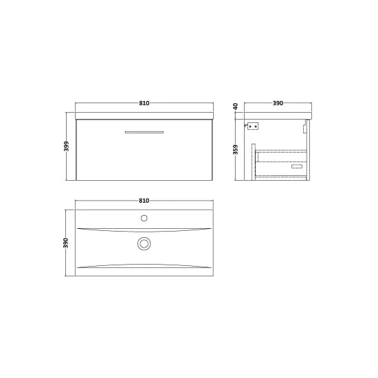 Fairford Aspri 800mm Solace Oak 1-Drawer Wall Hung Vanity Unit