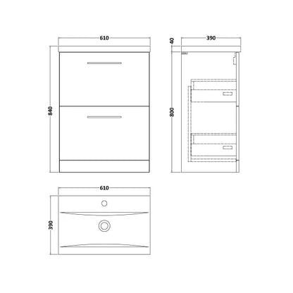 Fairford Aspri 600mm Solace Oak 2-Drawer Floorstanding Vanity Unit