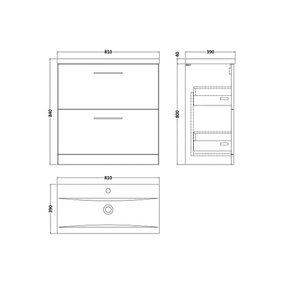 Fairford Aspri 800mm Solace Oak 2-Drawer Floorstanding Vanity Unit