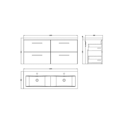 Fairford Aspri Midnight Blue 1200mm 4 Drawer Wall Hung Vanity Unit
