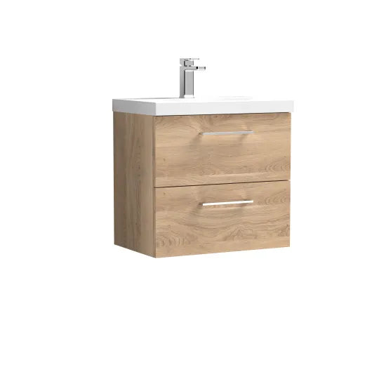 Fairford Aspri Bleached Oak 600mm 2 Drawer Wall Hung Vanity Unit