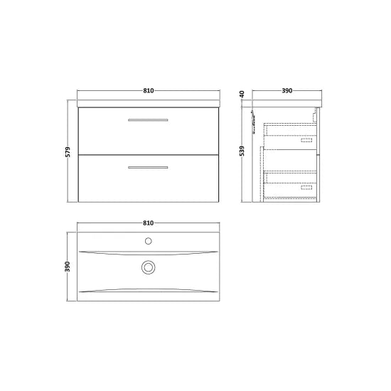 Fairford Aspri Bleached Oak 800mm 2 Drawer Wall Hung Vanity Unit