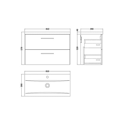 Fairford Aspri Bleached Oak 800mm 2 Drawer Wall Hung Vanity Unit