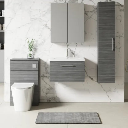 Fairford Aspri Grey Woodgrain 600mm 1 Drawer Wall Hung Vanity Unit