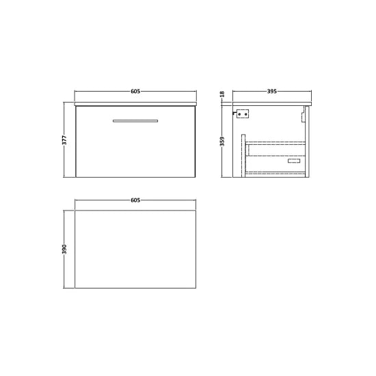 Fairford Aspri 600mm Anthracite Wall Hung Vanity Unit, MDF Anthracite Worktop