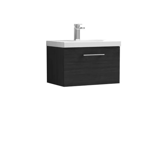 Fairford Aspri Black Woodgrain 600mm 1 Drawer Wall Hung Vanity Unit
