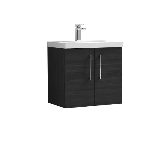 Fairford Aspri Black Woodgrain 600mm 2 Door Wall Hung Vanity Unit