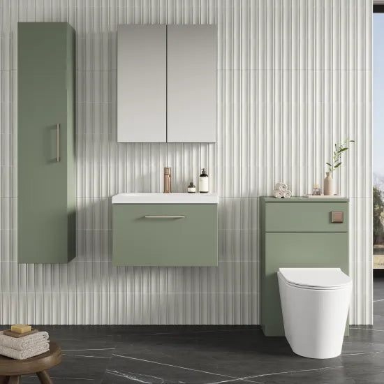Fairford Aspri Satin Green 600mm 1 Drawer Wall Hung Vanity Unit