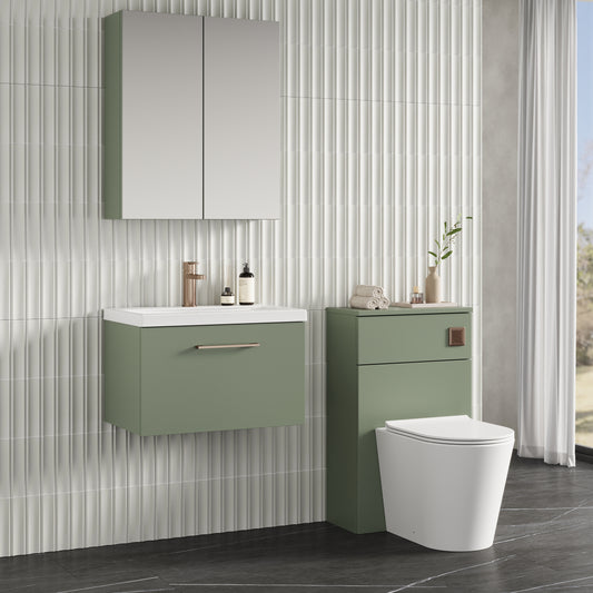Fairford Aspri 2 600mm Satin Green Wall Hung Vanity Unit, 40mm Basin