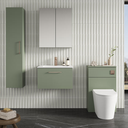 Fairford Aspri 2 600mm Satin Green Wall Hung Vanity Unit, 18mm Basin