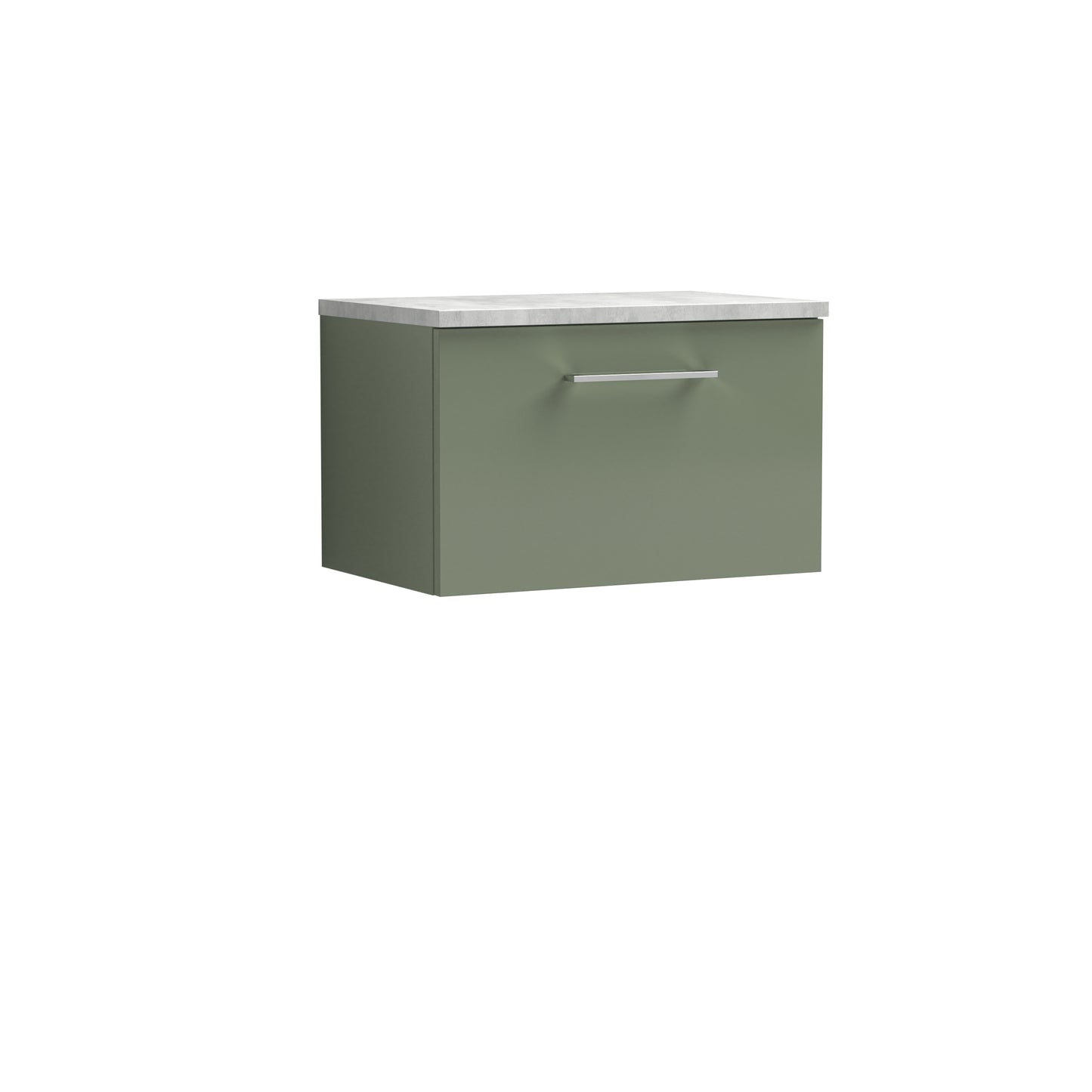Fairford Aspri 2 600mm Satin Green Wall Hung Vanity Unit, Laminate Marble Worktop