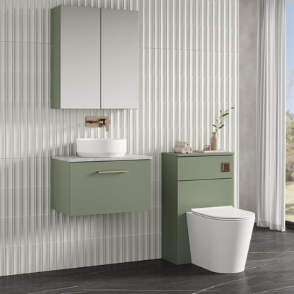 Fairford Aspri 2 600mm Satin Green Wall Hung Vanity Unit, Laminate Marble Worktop