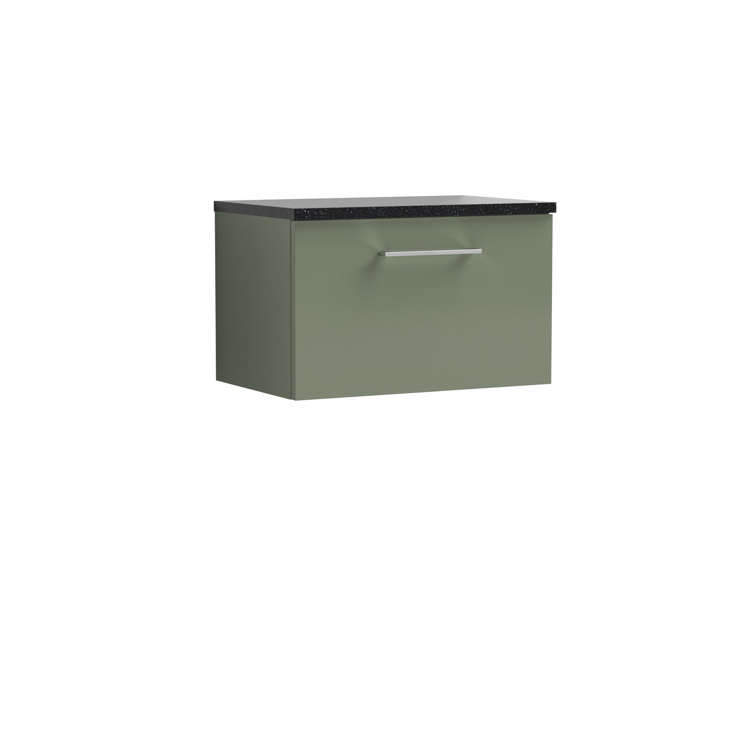 Fairford Aspri 2 600mm Satin Green Wall Hung Vanity Unit, Laminate Black Worktop