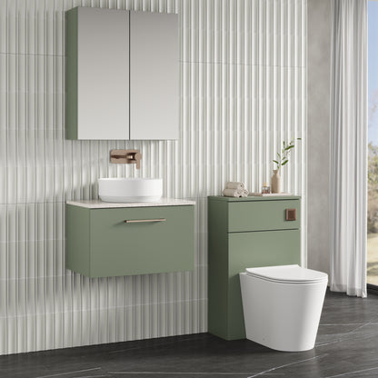 Fairford Aspri 2 600mm Satin Green Wall Hung Vanity Unit, Laminate White Worktop