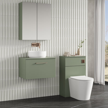 Fairford Aspri 2 600mm Satin Green Wall Hung Vanity Unit, MDF Satin Green Worktop