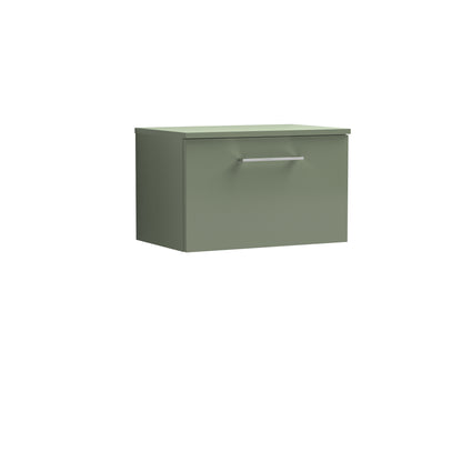 Fairford Aspri 2 600mm Satin Green Wall Hung Vanity Unit, MDF Satin Green Worktop