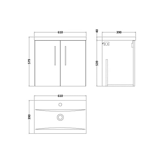 Fairford Aspri Satin Green 600mm 2 Door Wall Hung Vanity Unit