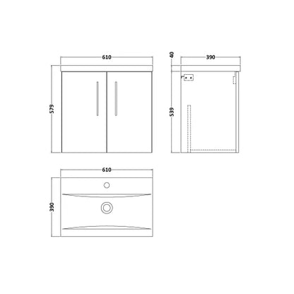 Fairford Aspri Satin Green 600mm 2 Door Wall Hung Vanity Unit