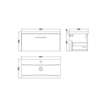 Fairford Aspri 800mm Satin Green 1-Drawer Wall Hung Vanity