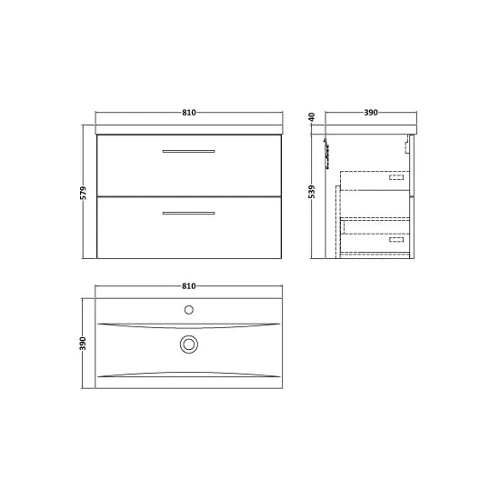 Fairford Aspri 800mm Satin Green -Drawer Wall Hung Vanity Unit