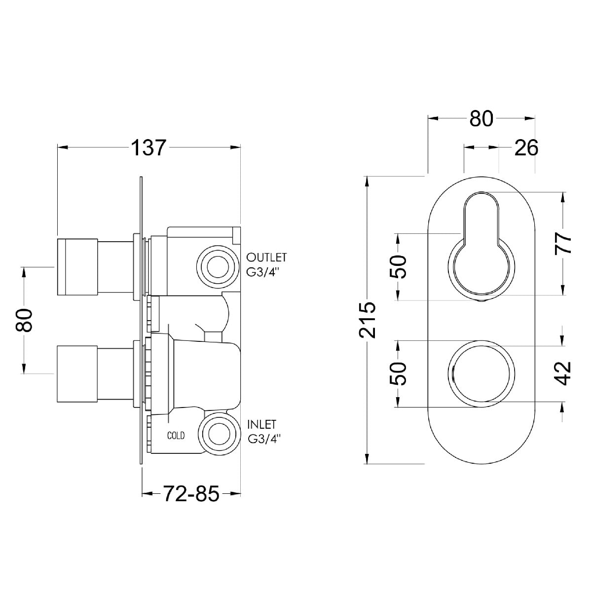 Fairford Element 10 Matt Black Round Concealed Twin Shower Valve with Diverter, 2 Outlet