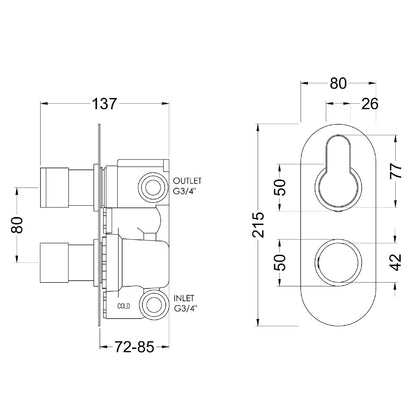 Fairford Element 10 Matt Black Round Concealed Twin Shower Valve with Diverter, 2 Outlet