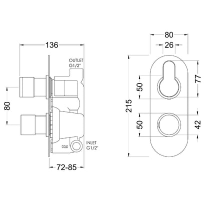 Fairford Element 10 Brushed Gun Metal Round Concealed Twin Shower Valve, 1 Outlet