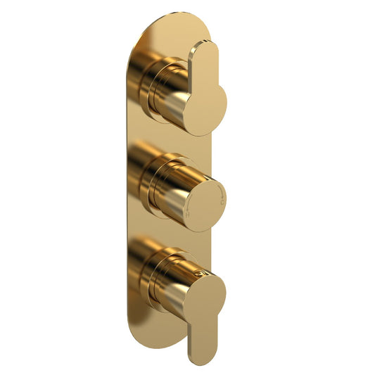 Fairford Element 10 Brushed Brass Round Concealed Triple Shower Valve, 2 Outlet