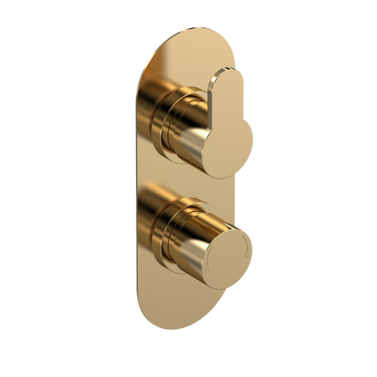 Fairford Element 10 Brushed Brass Round Concealed Twin Shower Valve, 1 Outlet