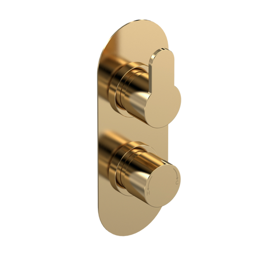 Fairford Element 10 Brushed Brass Round Concealed Twin Shower Valve, 1 Outlet