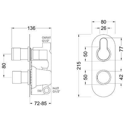 Fairford Element 10 Brushed Brass Round Concealed Twin Shower Valve, 1 Outlet