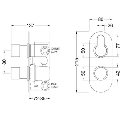 Fairford Element 10 Brushed Brass Round Concealed Twin Shower Valve with Diverter, 2 Outlet