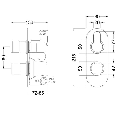 Fairford Element 10 Chrome Round Concealed Twin Shower Valve, 1 Outlet