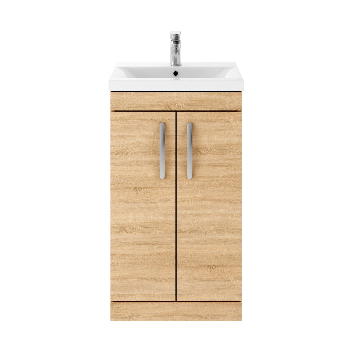 Fairford Carnation 500mm Natural Oak Floor Standing 2 Door Vanity Unit, with Basin