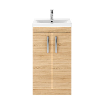 Fairford Carnation 500mm Natural Oak Floor Standing 2 Door Vanity Unit, with Basin