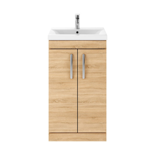Fairford Carnation 500mm Natural Oak Floor Standing 2 Door Vanity Unit, with Basin