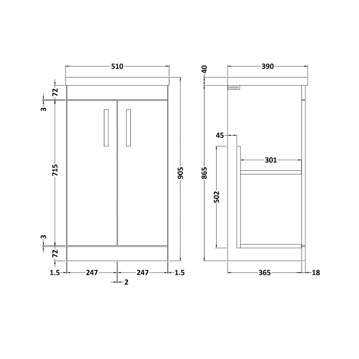 Fairford Carnation 500mm Natural Oak Floor Standing 2 Door Vanity Unit, with Basin