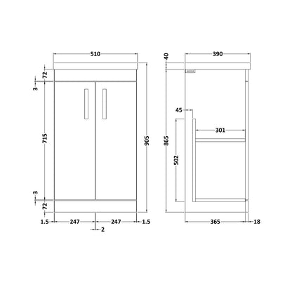 Fairford Carnation 500mm Natural Oak Floor Standing 2 Door Vanity Unit, with Basin