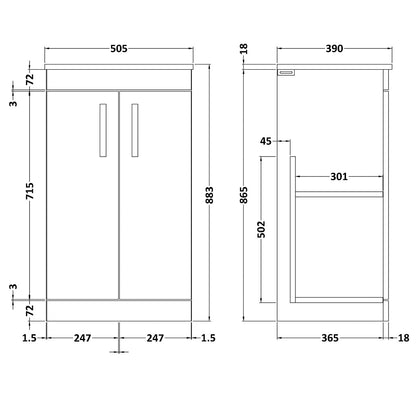 Fairford Carnation 500mm Grey Avola Floor Standing 2 Door Vanity Unit, with Worktop