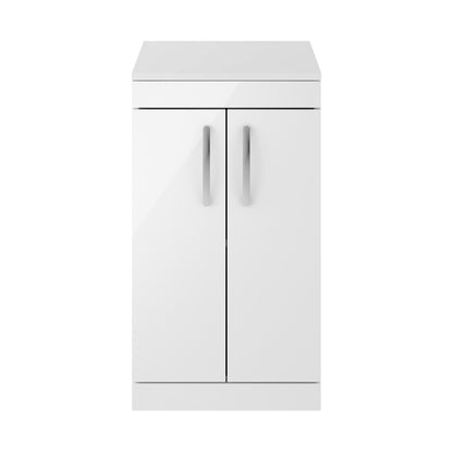Fairford Carnation 500mm Gloss White Floor Standing 2 Door Vanity Unit, with Worktop