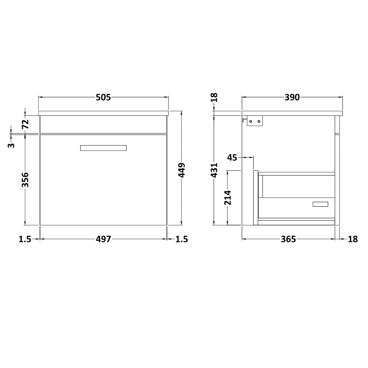 Fairford Carnation 500mm Grey Avola Wall Hung 1 Drawer Vanity Unit, with Worktop