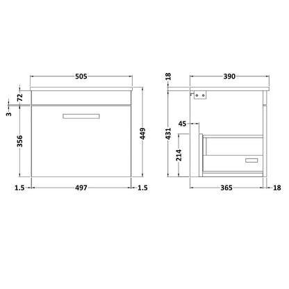 Fairford Carnation 500mm Grey Avola Wall Hung 1 Drawer Vanity Unit, with Worktop