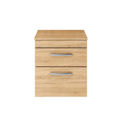 Fairford Carnation 500mm Natural Oak Wall Hung 2 Drawer Vanity Unit, with Worktop