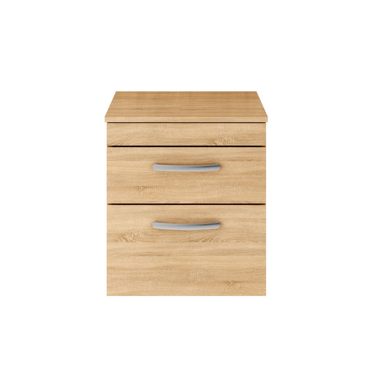 Fairford Carnation 500mm Natural Oak Wall Hung 2 Drawer Vanity Unit, with Worktop